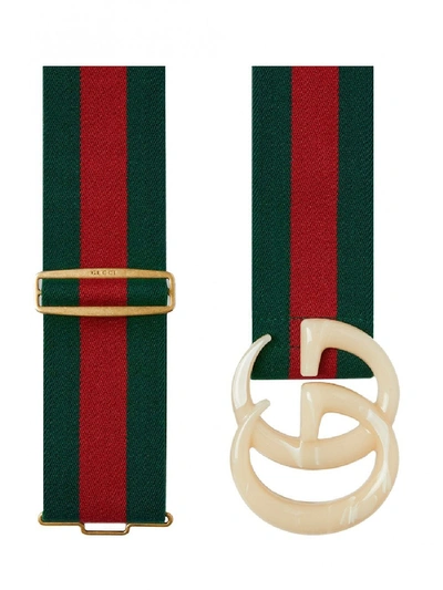 Shop Gucci Web Belt With Gg Buckle In Green