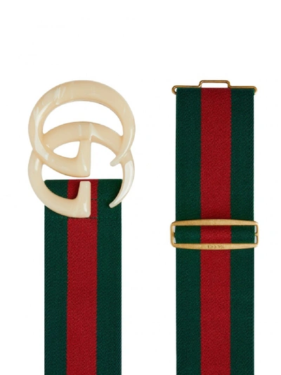 Shop Gucci Web Belt With Gg Buckle In Green