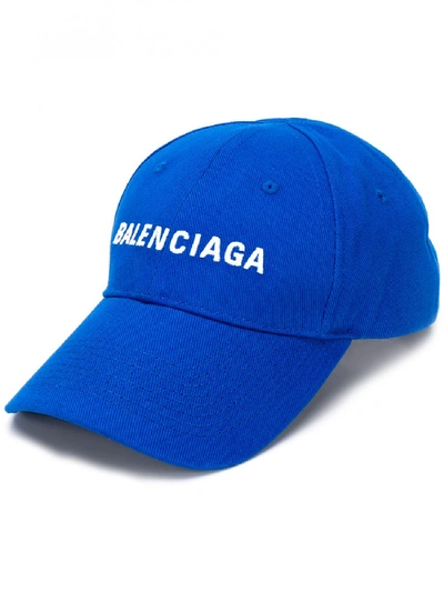 Shop Balenciaga Cotton Baseball Cap In Blue