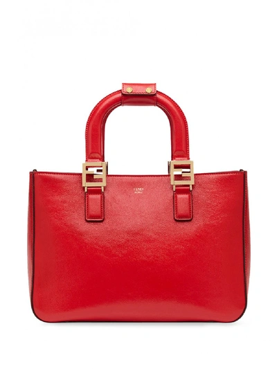 Shop Fendi Ff Small Leather Tote Bag In Red