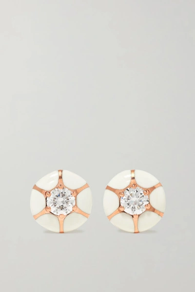 Shop Selim Mouzannar Sea Flowers 18-karat Rose Gold, Enamel And Diamond Earrings