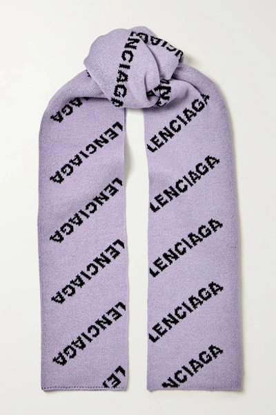 Shop Balenciaga Logo-intarsia Wool-blend Scarf In Lilac