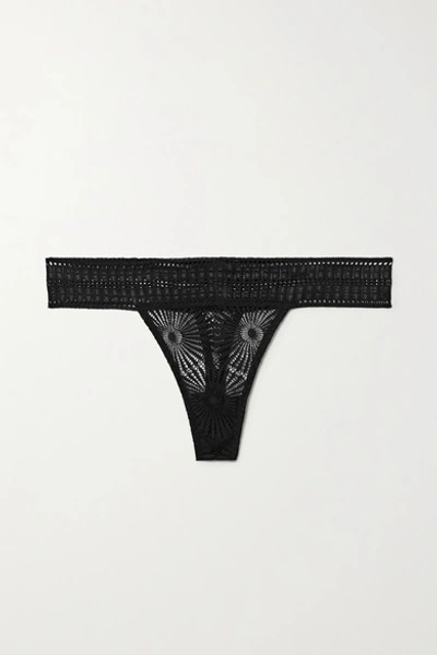Shop Kiki De Montparnasse Sundial Stretch-lace Thong In Black