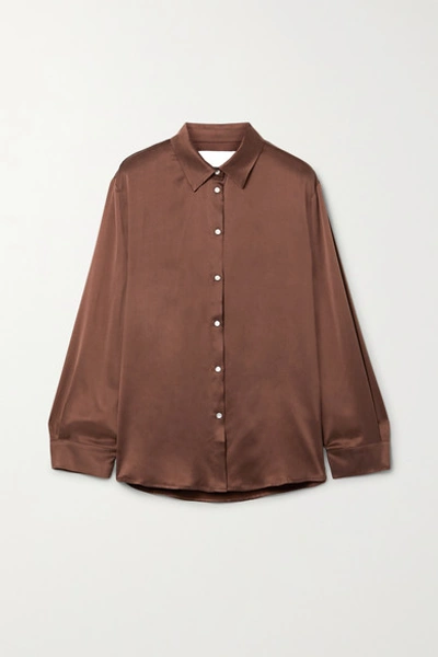 Shop Asceno Net Sustain London Washed-silk Pajama Shirt In Brown