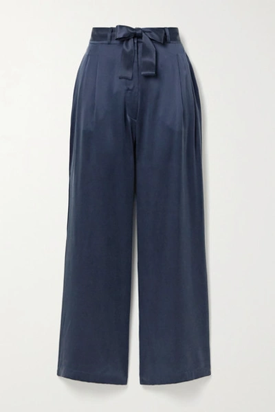 Shop Asceno Net Sustain Rivello Washed-silk Pajama Pants In Midnight Blue
