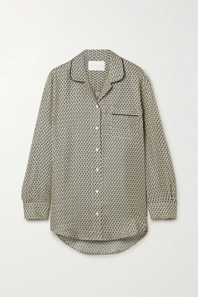 Shop Asceno + Net Sustain Paris Printed Silk-satin Pajama Shirt In Cream