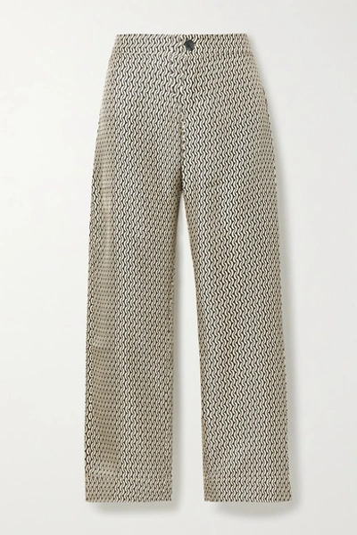 Shop Asceno Net Sustain Antibes Cropped Printed Silk-satin Pajama Pants In Cream