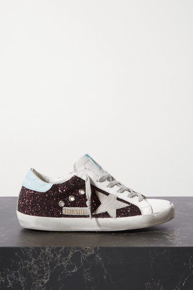 superstar glittered distressed leather sneakers