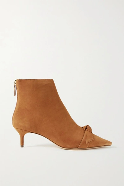 Shop Alexandre Birman Clarita Bow-embellished Suede Ankle Boots In Tan