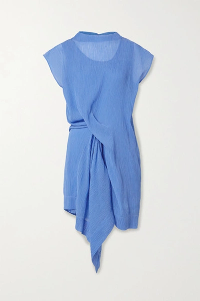 Shop Nina Ricci Draped Plissé Cotton And Silk-blend Dress In Blue