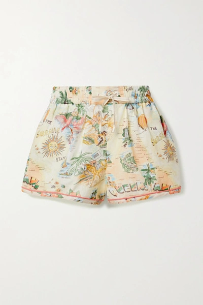 Shop Zimmermann Kirra Printed Linen And Cotton-blend Shorts In White