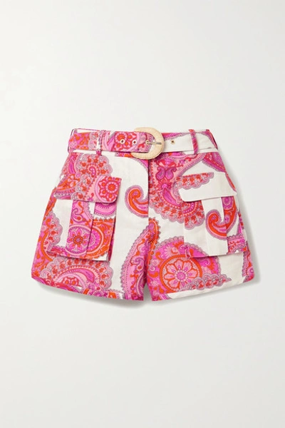 Shop Zimmermann Peggy Paisley-print Linen And Cotton-blend Shorts In White