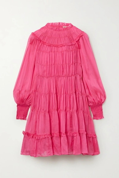Shop Ulla Johnson Emmeline Silk-habotai Shirred Mini Dress In Bubblegum
