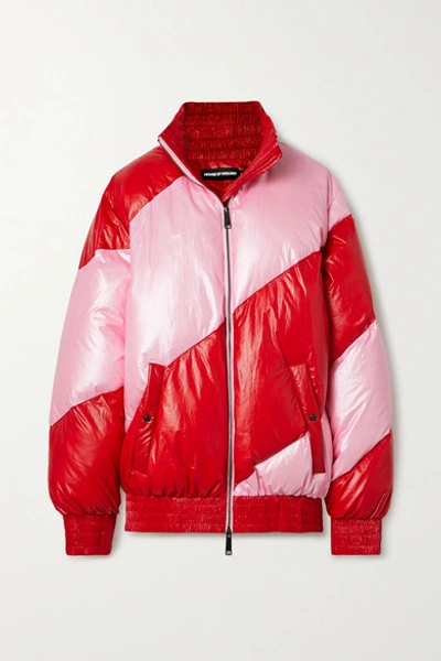 Shop House Of Holland Vivid Oversized Striped Shell Down Jacket In Pink