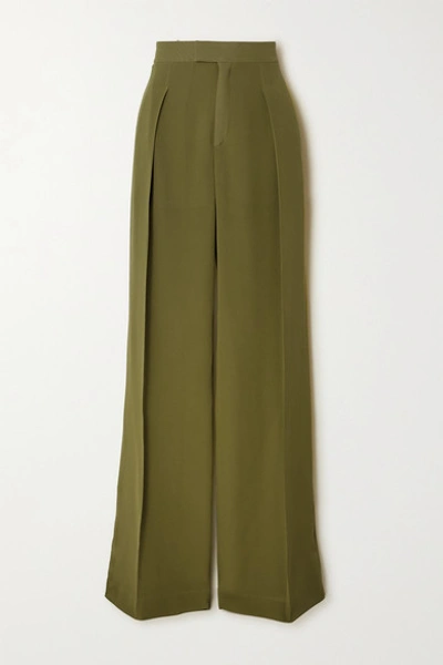 Shop Chloé Pleated Silk-georgette Wide-leg Pants In Green