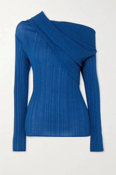 Shop Nina Ricci Off-the-shoulder Draped Cotton-blend Crepon Top In Blue