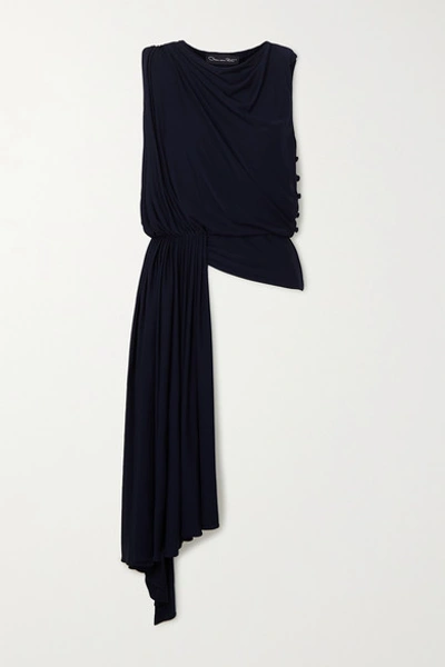 Shop Oscar De La Renta Asymmetric Draped Jersey Top In Navy