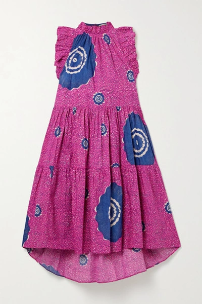 Shop Ulla Johnson Tamsin Ruffled Printed Cotton-poplin Dress In Pink