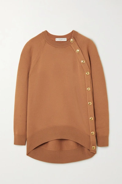 Shop Givenchy Oversized Button-embellished Wool Sweater In Beige