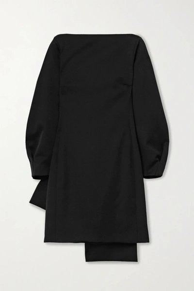 Shop Nina Ricci Bow-embellished Grain De Poudre Wool Mini Dress In Black