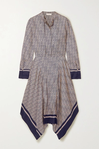 Shop Chloé Asymmetric Printed Silk-twill Midi Dress In Blue