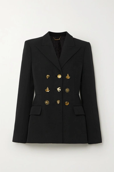 Shop Givenchy Button-embellished Double-breasted Grain De Poudre Wool Blazer In Black