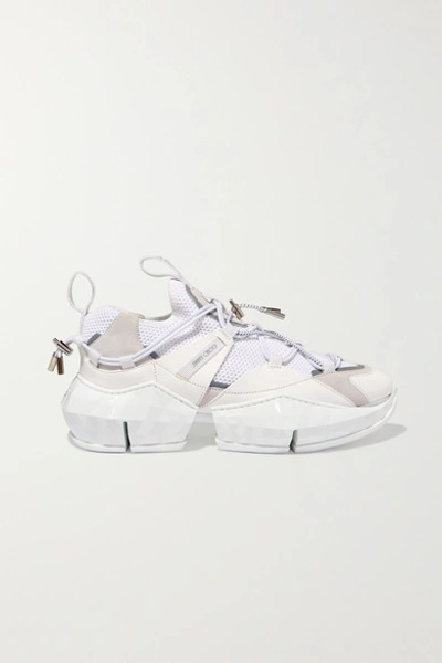 Shop Jimmy Choo Diamond Trail Stretch-mesh, Leather And Suede Sneakers In White