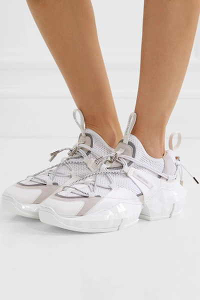 Shop Jimmy Choo Diamond Trail Stretch-mesh, Leather And Suede Sneakers In White