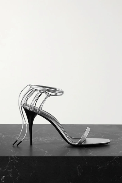 Shop Saint Laurent Lexi Metallic Leather Sandals In Silver