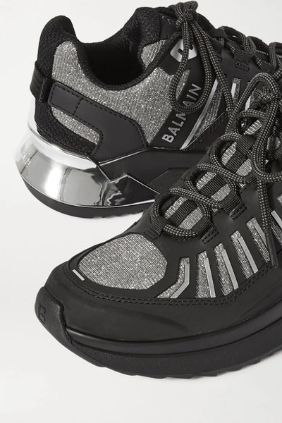Shop Balmain B-trail Leather And Glittered Mesh Sneakers In Black