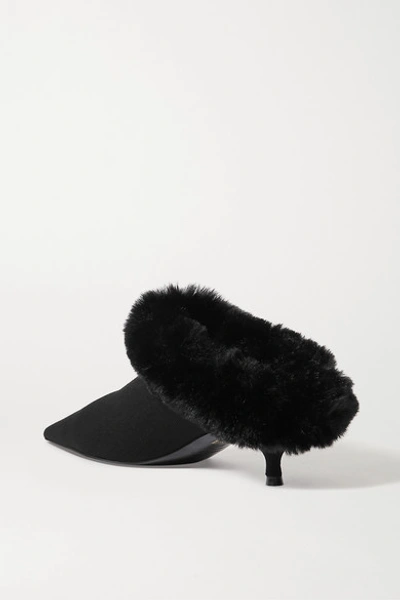 Shop Balenciaga Knife Faux Fur-trimmed Stretch-knit Mules In Black