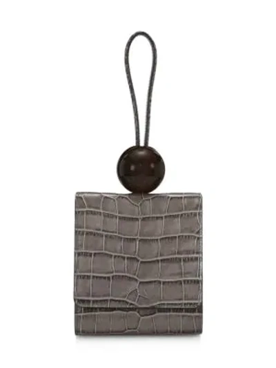 Shop By Far Ball Croc-embossed Leather Wristlet In Grey