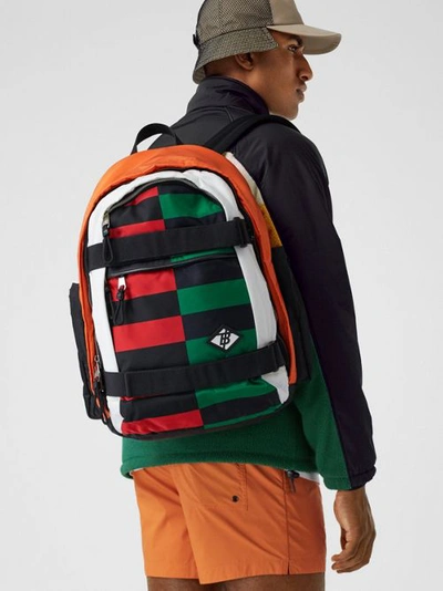 Shop Burberry Large Colour Block Econyl® Nevis Backpack In Military Red/green