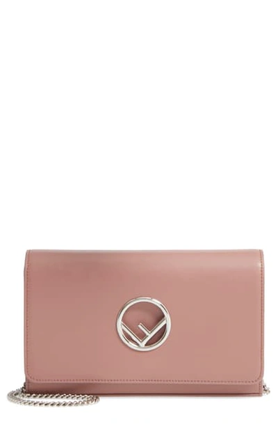 Shop Fendi Liberty Logo Calfskin Leather Wallet On A Chain In English Rose