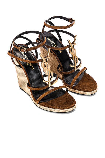 Shop Saint Laurent Cassandra Wedges In Land