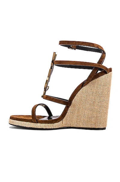 Shop Saint Laurent Cassandra Wedges In Land