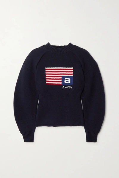 Shop Alexander Wang Intarsia Wool-blend Sweater In Navy