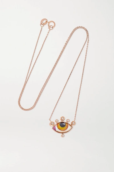 Shop Lito Tu Es Partout 14-karat Rose Gold, Enamel And Diamond Necklace