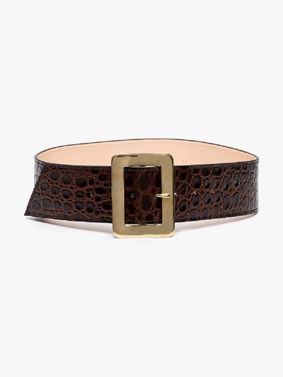 Shop Black & Brown Womens Brown Maria Mock-croc Leather Belt