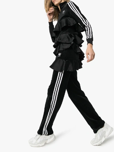 Shop Adidas X Jkoo Adidas X J Koo J-koo Satin Ruffle Velvet Sweatpants In Black