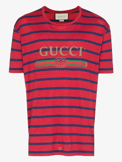 Shop Gucci Gestreiftes T-shirt Mit Logo In Rot