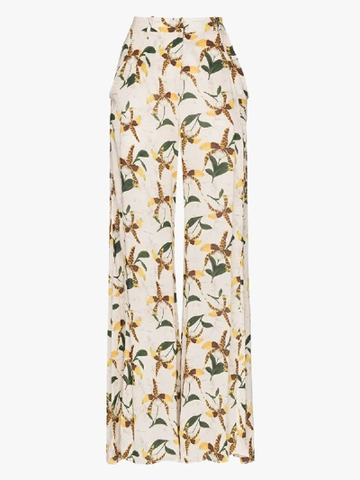 Shop Adriana Degreas Orchid Print Flared Trousers In White