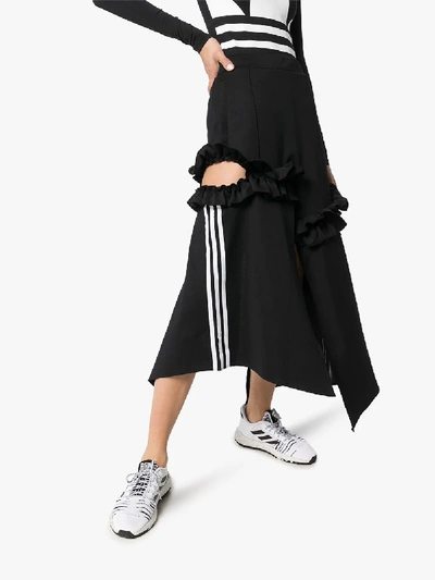 Shop Adidas X Jkoo Adidas X J Koo 3-stripe Ruffled Midi Skirt In Black