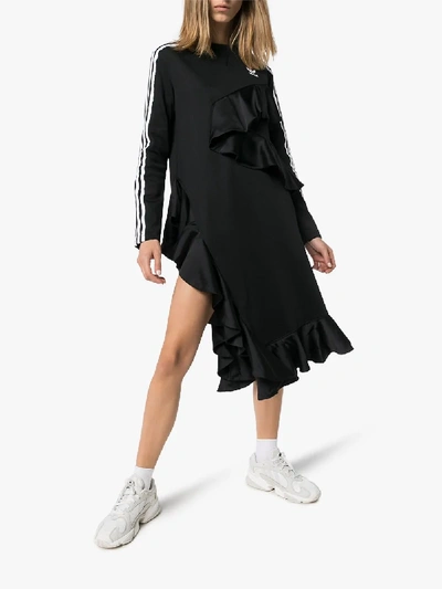 Shop Adidas X Jkoo Adidas X J Koo X Jkoo Asymmetric Ruffled Midi Dress In Black