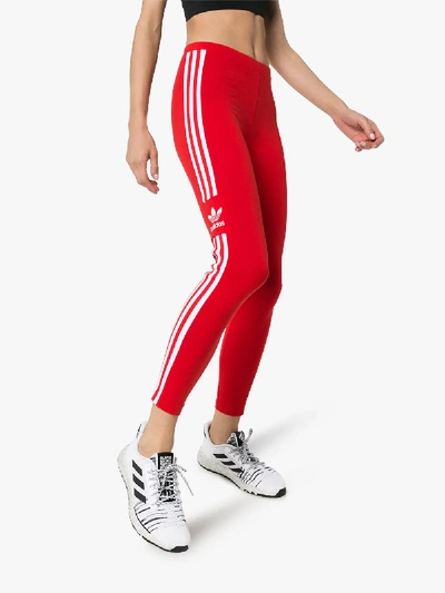 Shop Adidas Originals Adidas Trefoil Logo Stretch Cotton Leggings In Red