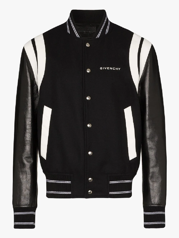 Givenchy Logo-print Leather And Wool Bomber Jacket In Black ,white ...