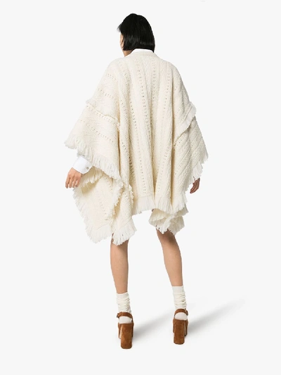 Shop Saint Laurent Collarless Virgin Wool Poncho In White