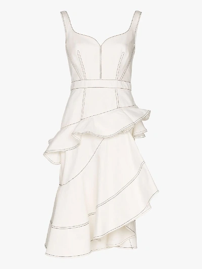 Shop Alexander Mcqueen Ruffled Asymmetric Cotton Dress In White
