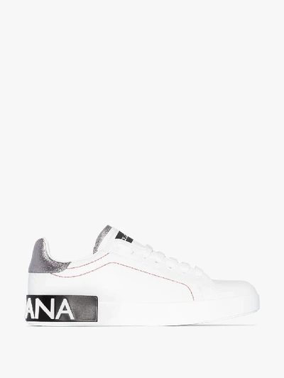 Shop Dolce & Gabbana Portofino Leather Sneakers - Women's - Calf Leather/sheepskin/rubber/calfskinpolyesterrubber In White