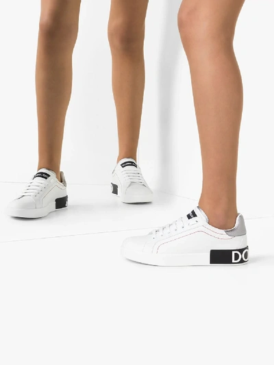 Shop Dolce & Gabbana Portofino Leather Sneakers - Women's - Calf Leather/sheepskin/rubber/calfskinpolyesterrubber In White